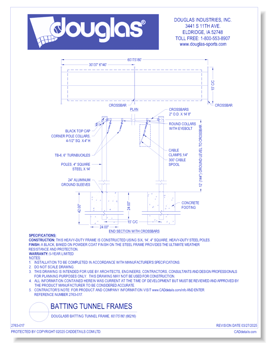 Douglas® Batting Tunnel Frame, 50'/70'/75'