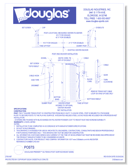 Douglas® Premier™ SQ Tennis Post Surface Mount