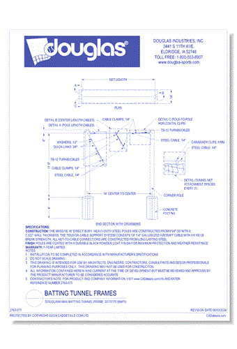 Douglas® MAX Batting Tunnel Frame, 50'/70'/75'