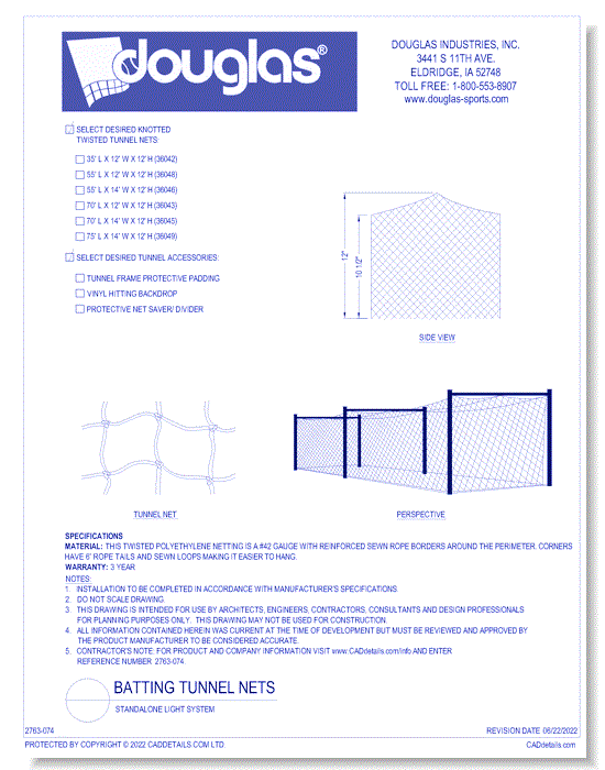 Douglas® #42 Knotted Twisted HDPE Polyethylene Tunnel Nets