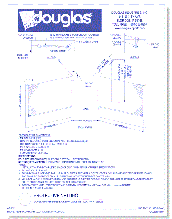 Douglas® Suspended Backstop Cable Installation Kit