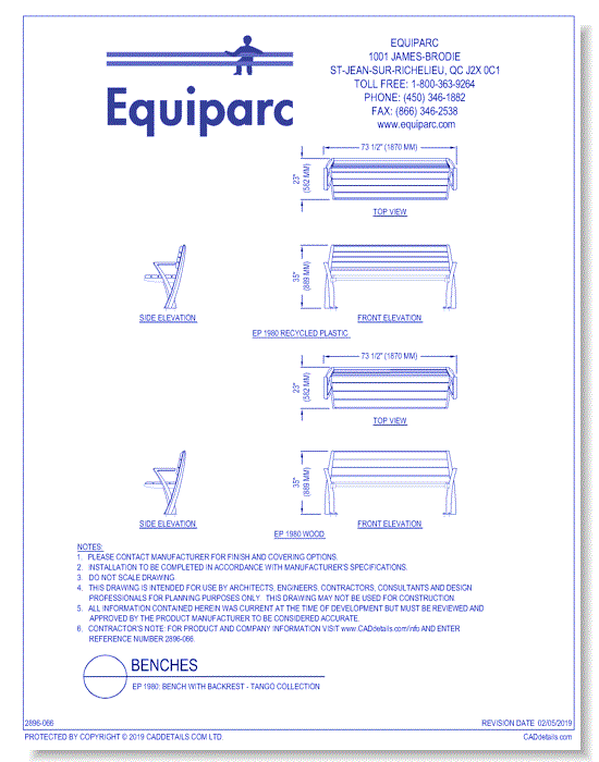 EP 1980: Bench With Backrest - Collection Tango