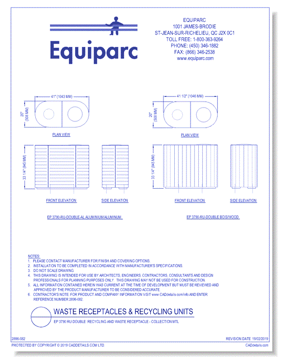 EP 3790-RU DOUBLE: Recycling & Waste Receptacle - Collection MTL