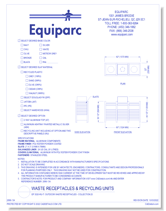 EP 3520-RU-T: Outdoor Waste Receptacles - Collection 25