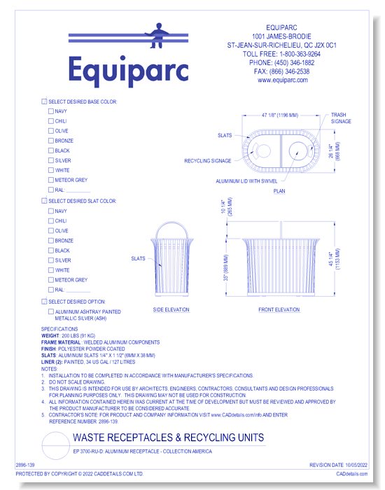 EP 3700-RU-D: Aluminum Receptacle - Collection America