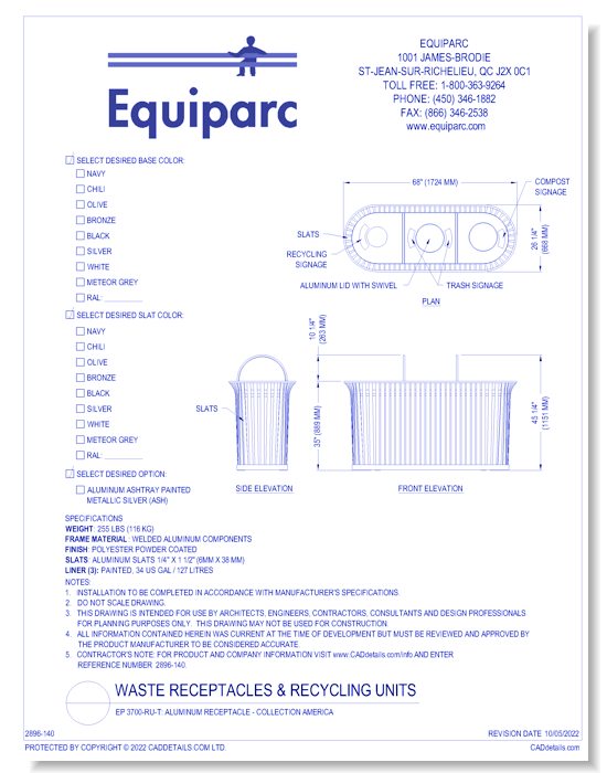 EP 3700-RU-T: Aluminum Receptacle - Collection America