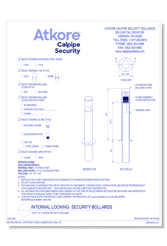 F3016 - 6" Lighted Security Bollard