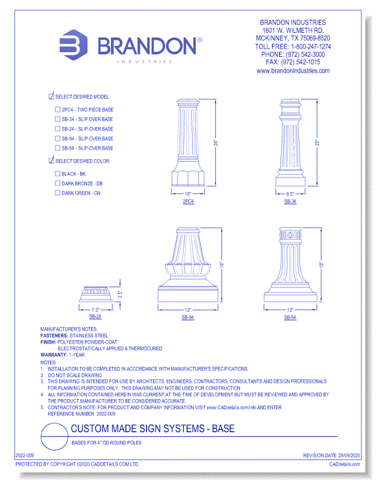 Base: Selection For 4 Inch OD Round Poles