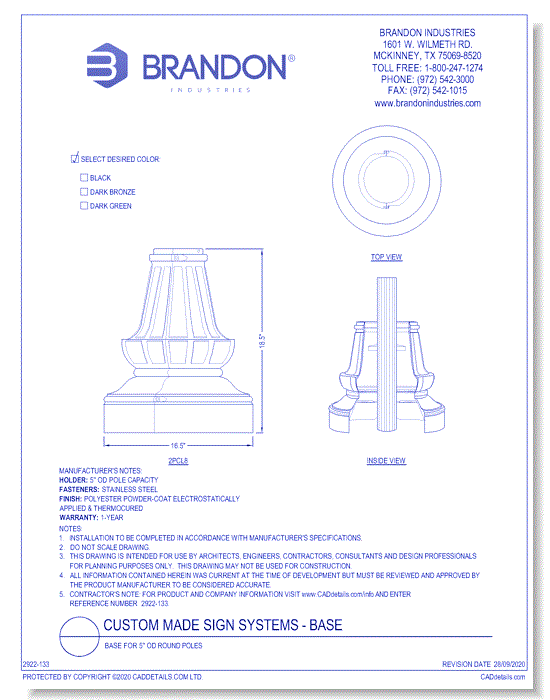 Base: Selection For 5 Inch OD Round Poles