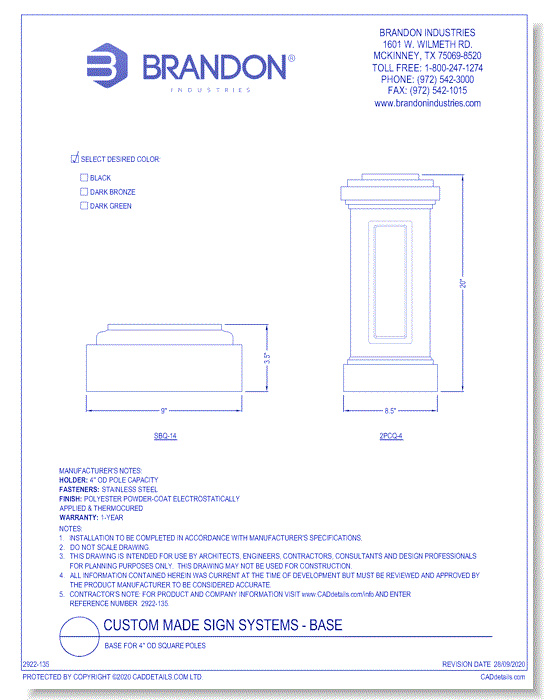 Base: Selection For 4 Inch OD Square Poles