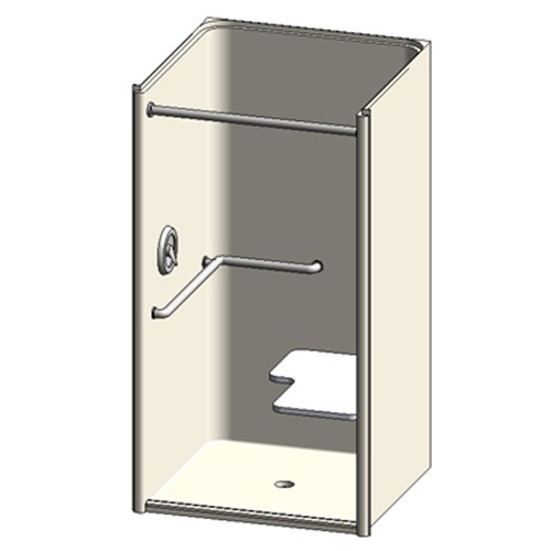 1363BFSD: 36" Gelcoat transfer shower, smooth wall, pre-leveled base, nailing flange (ADA, ANSI, FHA, TAS)
