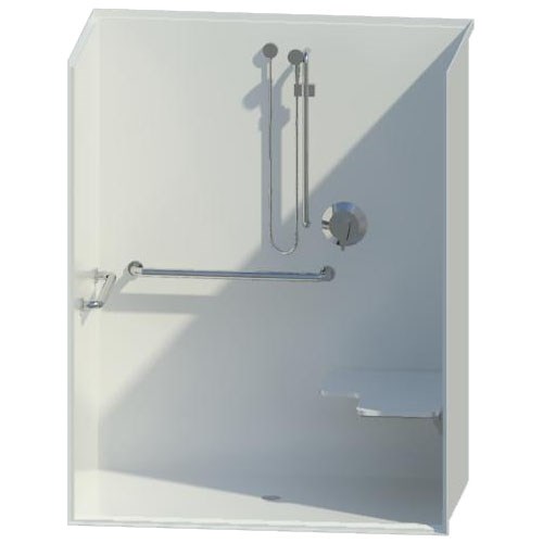 1603BFSC: 60" Acrylic roll-in shower, smooth wall, pre-leveled base (ADA, ANSI)