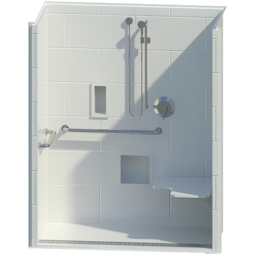 16030BFSCTTR: 60" Acrylic Trench Drain Shower, Smooth Tile (ADA, ANSI)