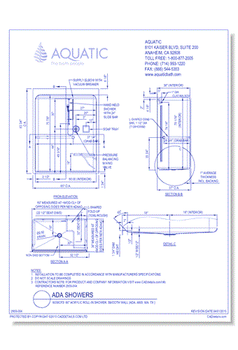 6036CFS: 60" Acrylic roll-in shower, smooth wall (ADA, ANSI, 521 CMR, TAS )
