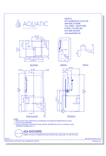 3636BFS: 36" Acrylic transfer shower, smooth wall (ADA, ANSI, 521 CMR, FHA, TAS)
