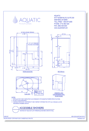 1603TSCB: 60" Gelcoat low-threshold shower, smooth wall