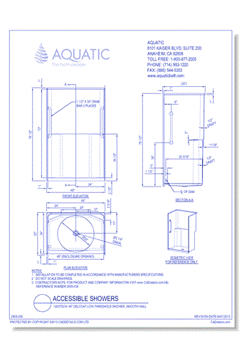 1483TSCH: 46" Gelcoat low-threshold shower, smooth wall