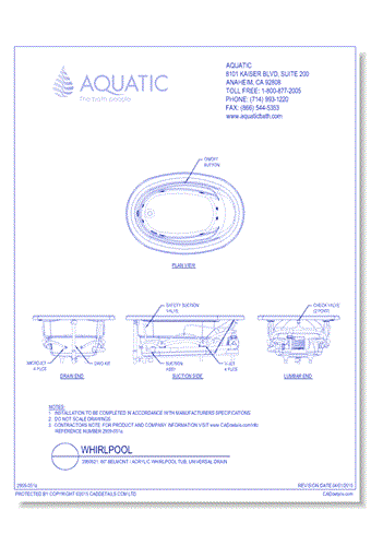 3960621: 60" Belmont I Acrylic whirlpool tub, universal drain