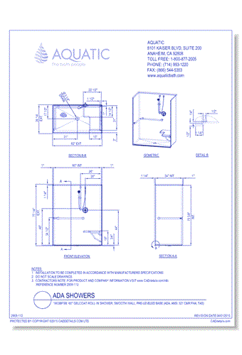 1603BFSB: 60" Gelcoat roll-in shower, smooth wall, pre-leveled base (ADA, ANSI, 521 CMR FHA, TAS)