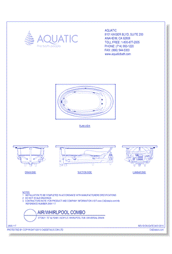 5772621: 72" Alydar II Acrylic whirlpool tub, universal drain