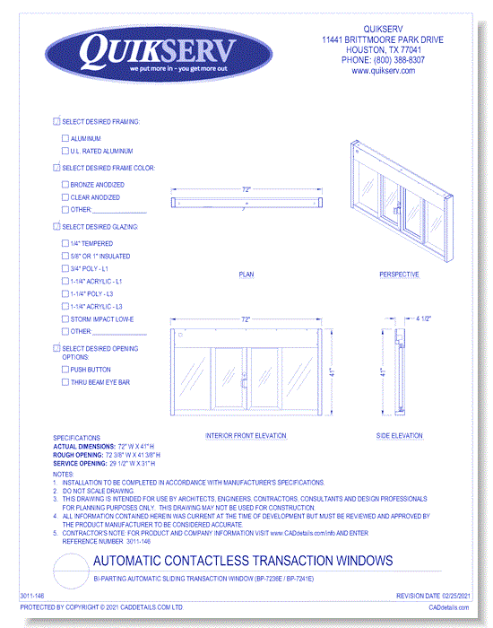 Bi-Parting Automatic Sliding Transaction Window (BP-7236E / BP-7241E)