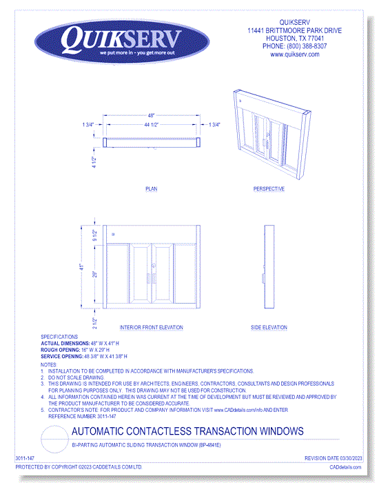 Bi-Parting Automatic Sliding Transaction Window (BP-4841E)