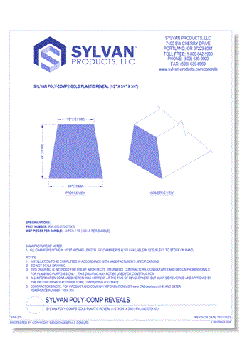 Sylvan Poly-Comp® Gold Plastic Reveal (1/2" x 3/4" x 3/4") ( RVL-050-075X10' )