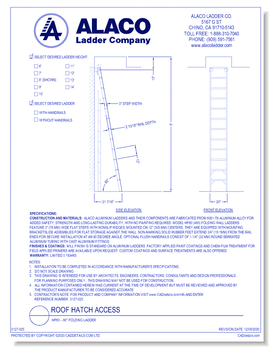 Roof Hatch Access: HP80 – 80° Folding Ladder