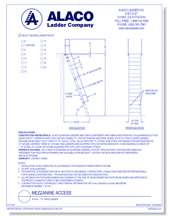 Mezzanine Access: M1000 – 70° Ships Ladder