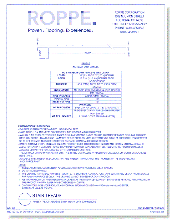 Rubber Treads: Abrasive Strip - Heavy-Duty Square Nose