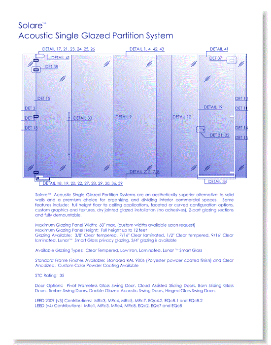 Frameless Glass Partition Systems: Solare™ Single Glazed - Architects Package