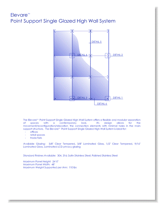 High Wall Glass Partition Systems: Elevare™ Point Support Single Glazed - Architects Package