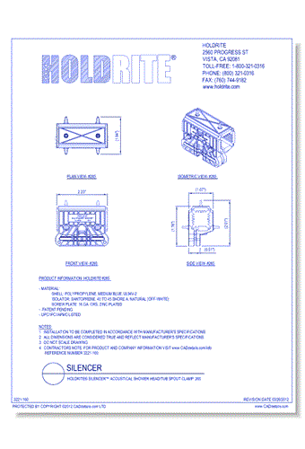 HOLDRITE® Silencer™ Acoustical Shower Head/Tub Spout Clamp:  265