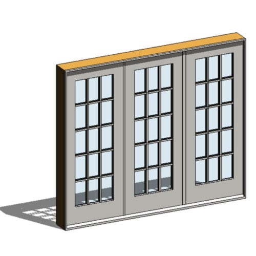 CAD Drawings BIM Models Ply Gem Mira Premium Series: Aluminum Clad Wood Patio Door French Hinged 3-Panel Outswing