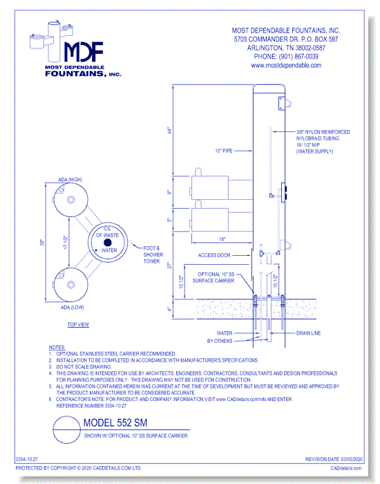 ** 552 SM** Foot & Shower Tower with HiLo ADA drinking fountain *(Shown with optional 10 Inch SS Surface Carrier-recommended)***