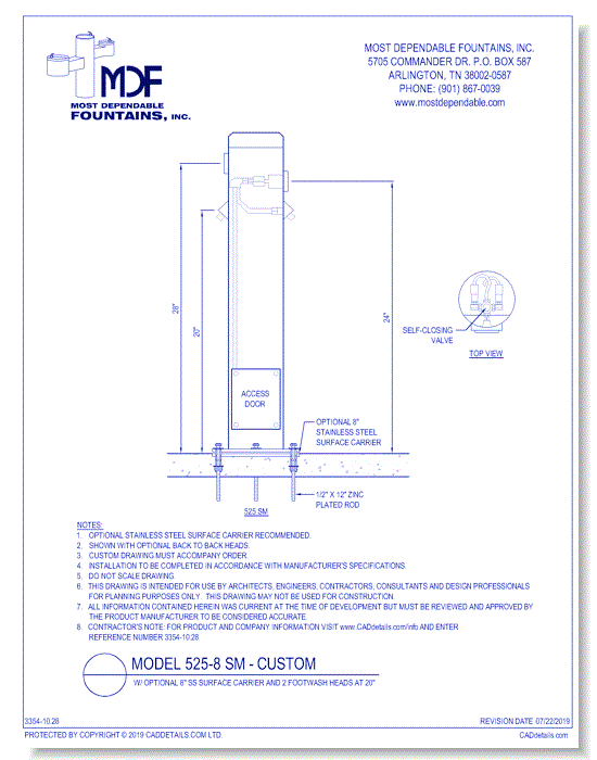 10.28)** 525-8 SM** w/ Extra Foot Wash on back side* (Shown with optional 8 Inch SS Surface Carrier-recommended)*