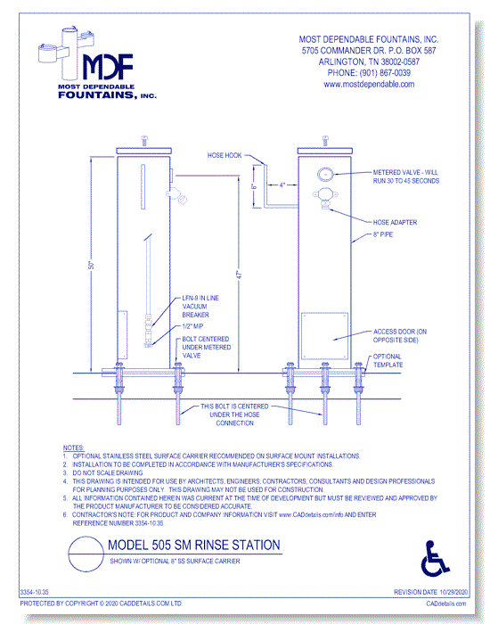 10.35) **505 SM** Rinse Station Shown w/ Optional 8" SS Surface Carrier