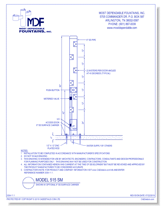 11.1)** 515 SM** Pedestal surface mount **Misting Post** features: 6 misting heads on each side.* (Shown with optional Stainless Steel Surface Carrier-recommended)*