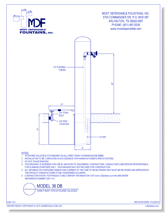 13.4)** MDF 36 DB** Pedestal direct bury **Hydrant** at 36 Inch with attached valve box standard