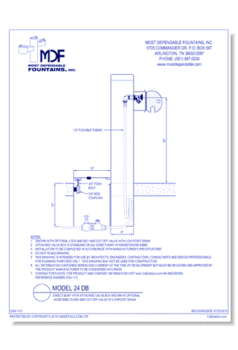 13.5)** MDF 24 DB** Pedestal Direct bury **Hydrant** with HBC and kit COV w/ LPD Attached valve box standard