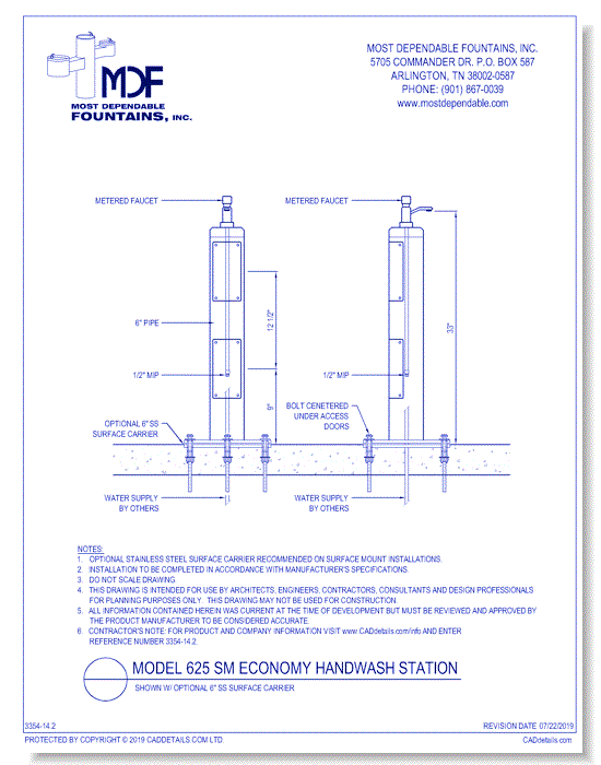 14.2)** 625 SM** Pedestal surface mount **Economy HandWash** Station* (Shown with optional 6 Inch stainless steel Surface Carrier-recommended)*