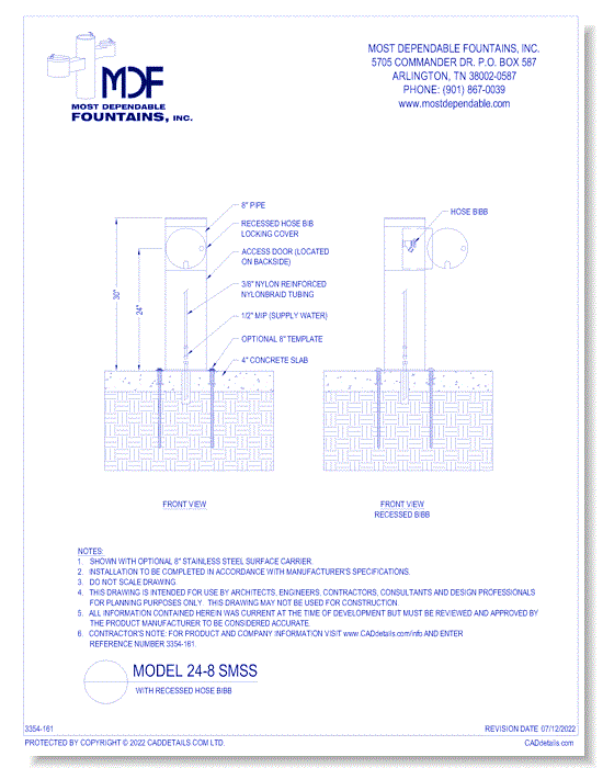 13.6)** MDF 24-8 SMSS** Pedestal **Hydrant** With Recessed Hose Bibb