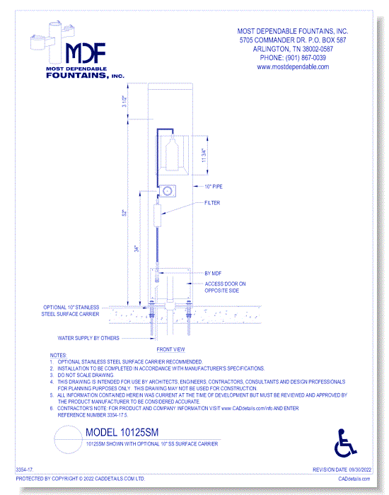 **10125SM** Shown with Optional 10" SS Surface Carrier