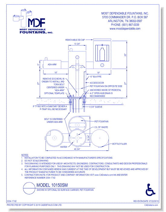 **10150 SM** Shown with Optional SS Surface Carrier, Pet Fountain