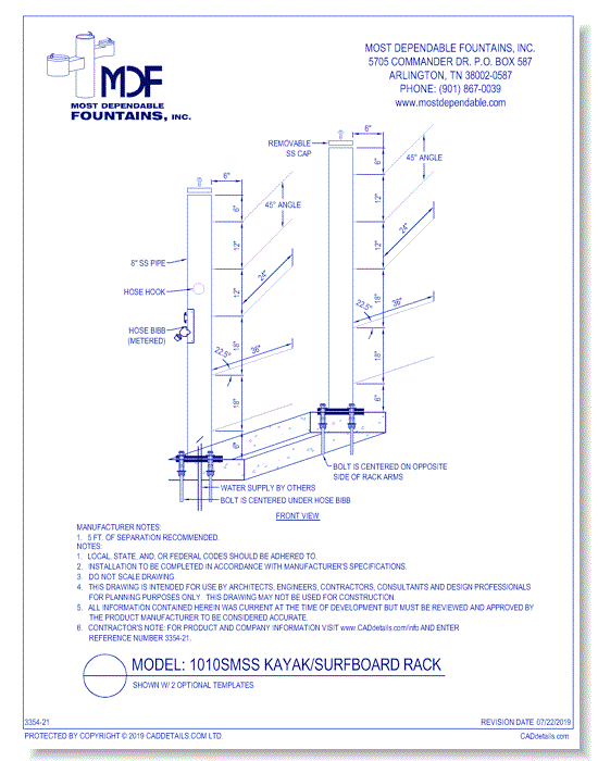 3354-21) **1010 SMSS** Kayak/Surfboard Rack Shown w/ 2 optional templates