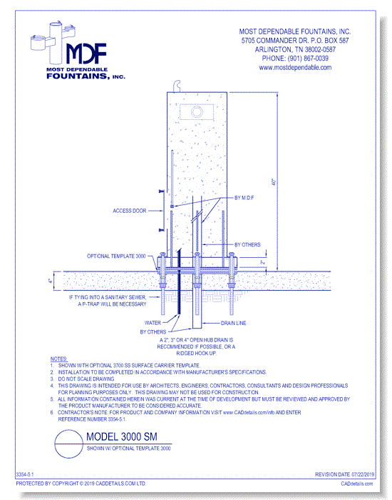 ** 3000 SM** Aggregate Pedestal surface mount fountain with one bowl on top of column.* (Shown with optional 3000 Stainless Steel Surface Carrier-recommended)*