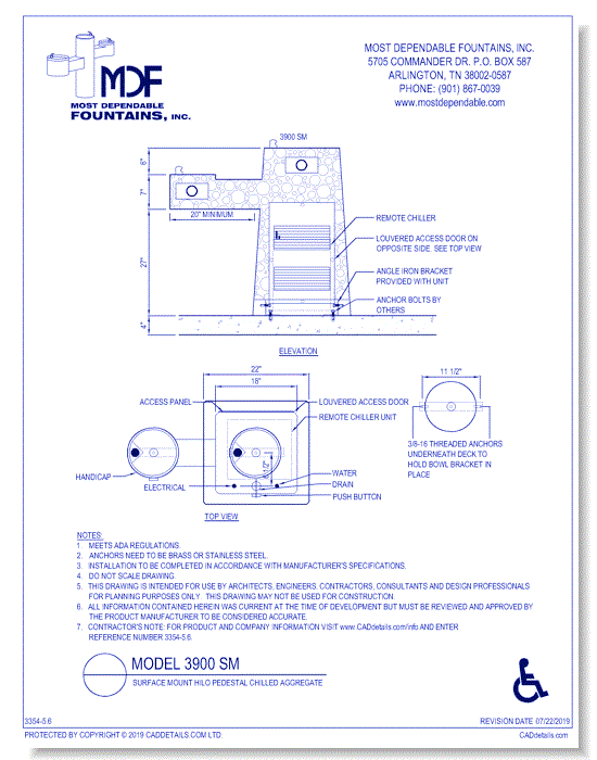 5.6)** 3900 SM** Aggregate Pedestal **chilled** surface mount fountain with one bowl on an ADA arm and one bowl on top on the main pedestal. Both the high and the low meet ADA.