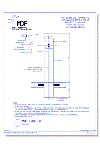 7.4)** 700-B DB** Pedestal direct bury fountain with one bubbler on top of column