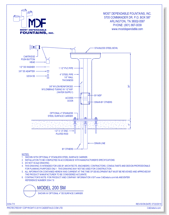 7.9)** 200 SM** Pedestal surface mount fountain with one bowl on top of column