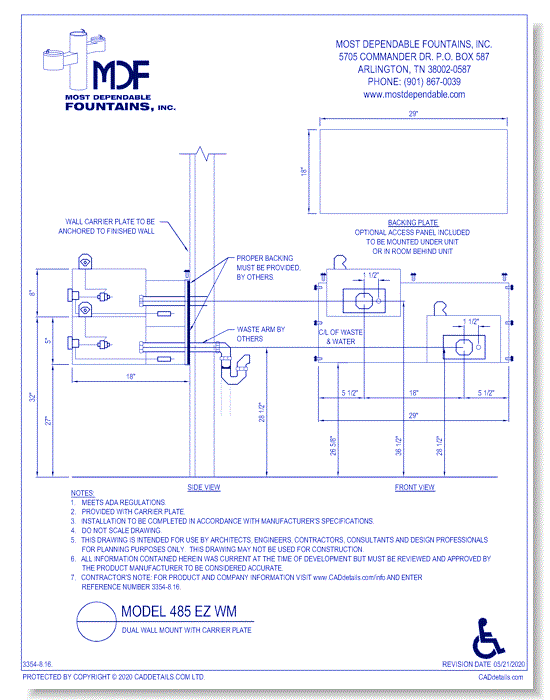 8.16)** 485 EZ WM** Dual Wall Mount w/ Carrier Plater